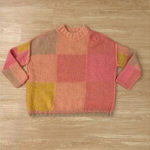 Free People Prairie Sunset Alpaca Patchwork Sweater M NWT Oversized Chunky Knit